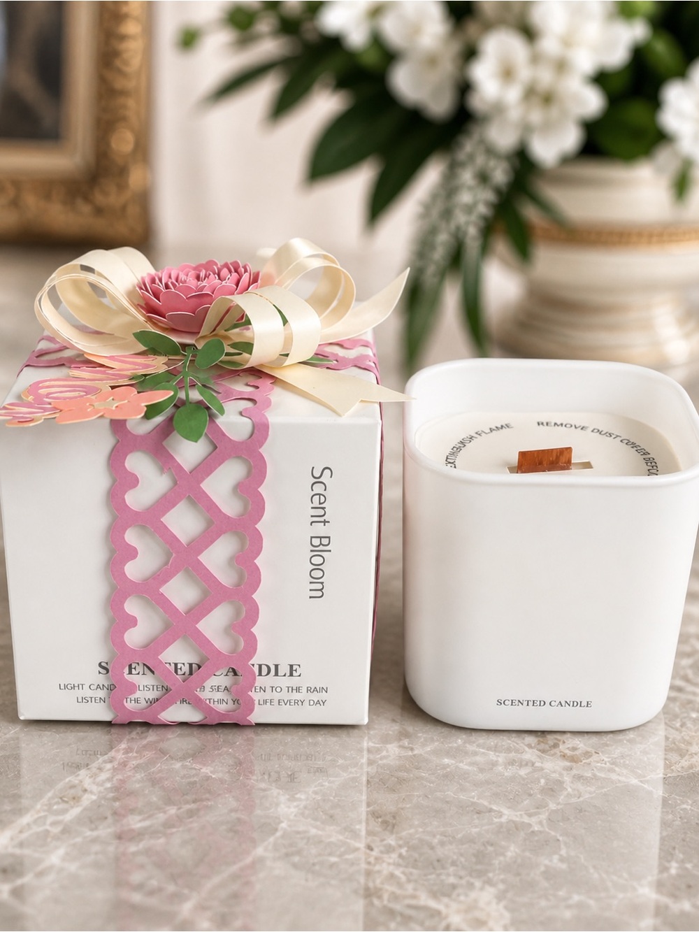 Scented Candle - Elegant Floral Gift white bloom gift for mother